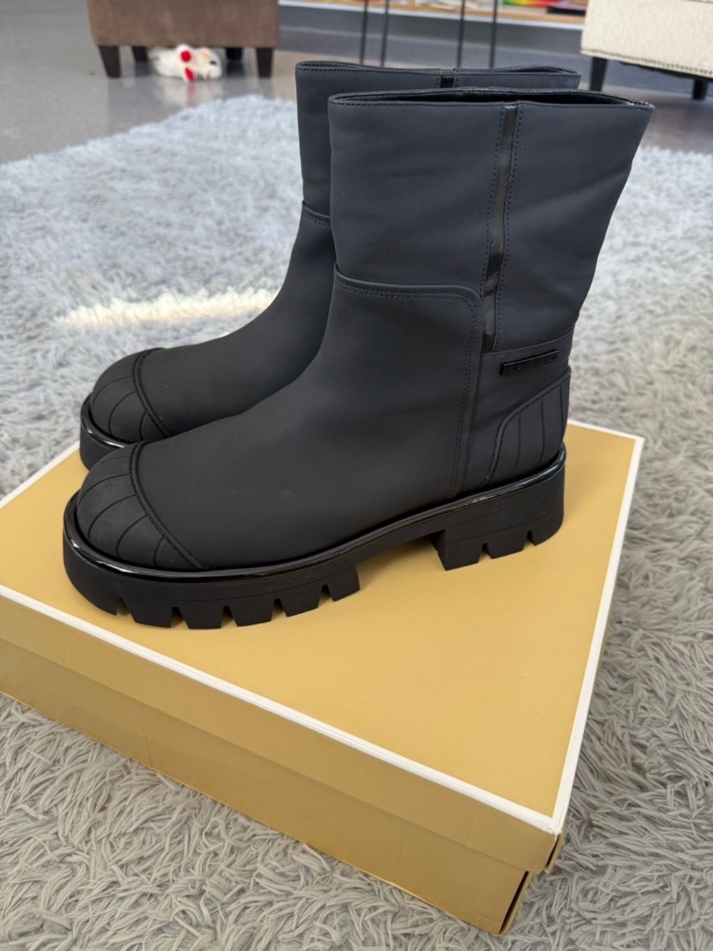 Michael Kors Black Chunky Lug Mid-Calf Rain Boots